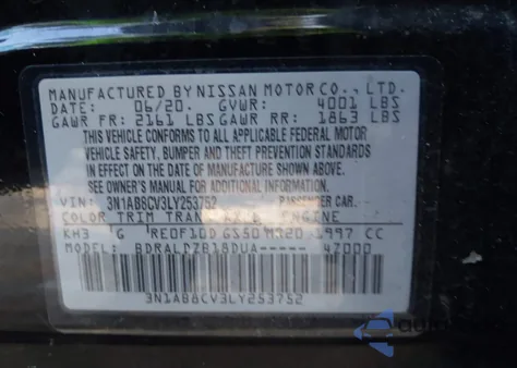 2020 Nissan Sentra Sv Xtronic Cvt z USA, uszkodzony, nr VIN 3N1AB8CV3LY253752